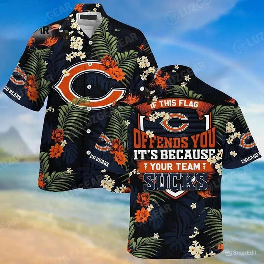 Chicago Bears Hawaiian Sas With Tropical Pattern – If This Flag Offends You It’S Because You Team Sucks, NFL Hawaiian Shirt Moonbestprint