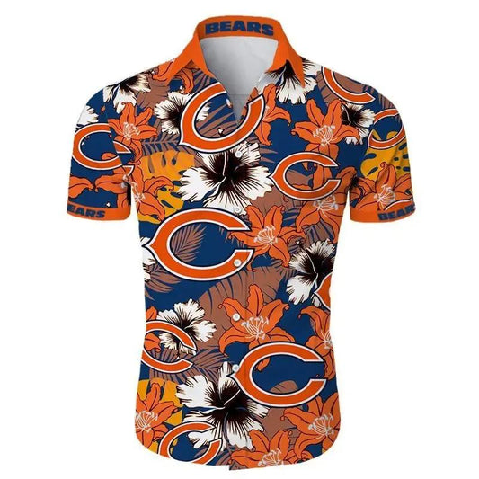 Chicago Bears Hawaiian Shirt Tropical Flower, NFL Hawaiian Shirt Moonbestprint