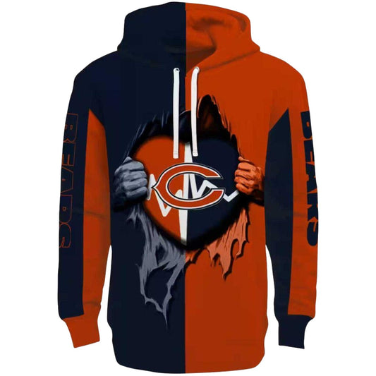 Chicago Bears Heartbeat Graphic Blue Yellow AOP Hoodie -  Moonbestprint