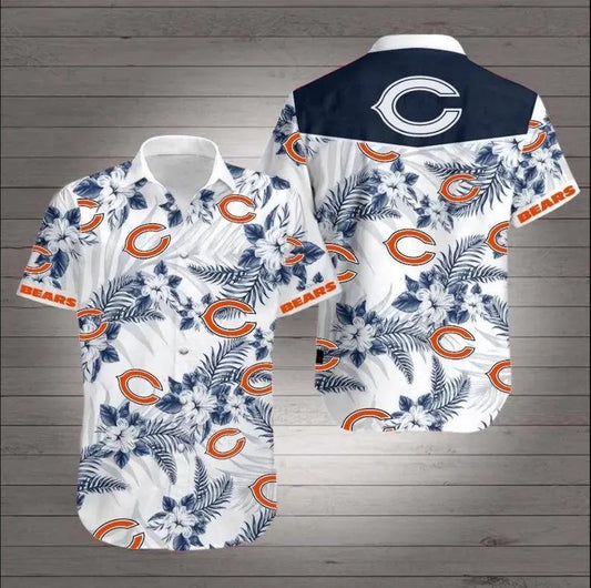 Chicago Bears Hibicus Nfl Hawaiian Graphic Print Short Sleeve Hawaiian Shirt, NFL Hawaiian Shirt Moonbestprint