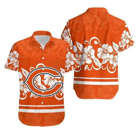 Chicago Bears Hibiscus Flowers Hawaii Shirt Summer Collection, NFL Hawaiian Shirt Moonbestprint