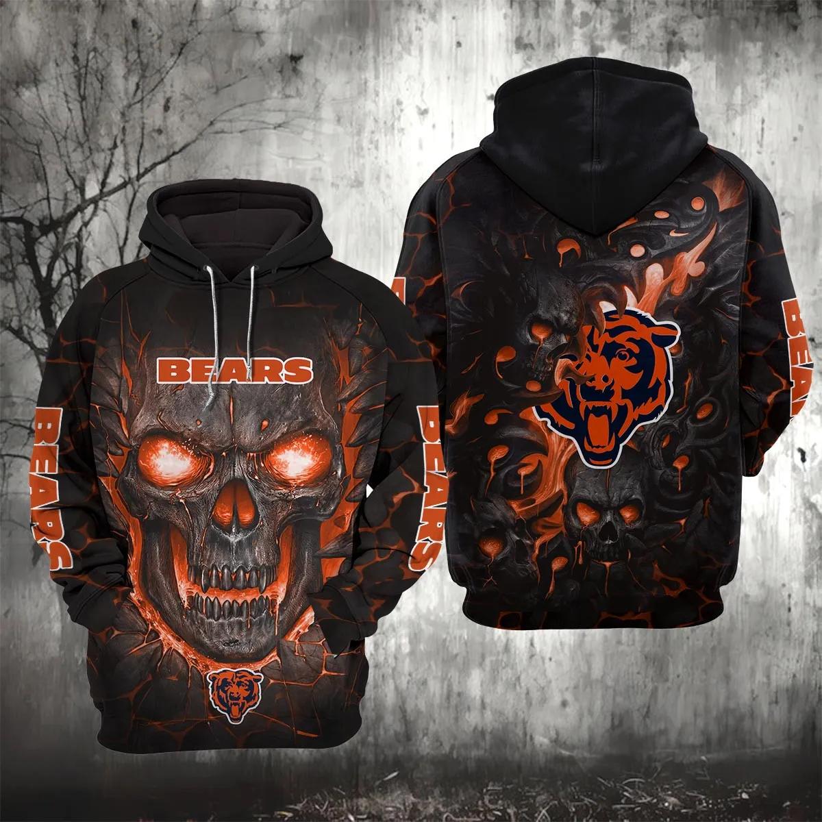 Chicago Bears Lava Skull 3D Hoodie, NFL Hoodie Moonbestprint