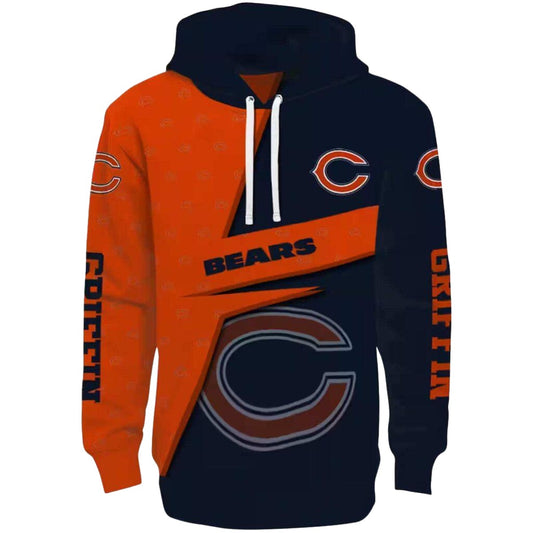 Chicago Bears Logo And Abstract Shape Blue AOP Hoodie -  Moonbestprint