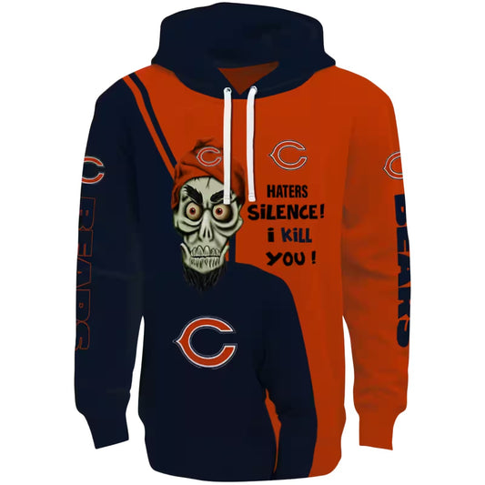 Chicago Bears Logo And Achmed Skull Blue AOP Hoodie -  Moonbestprint