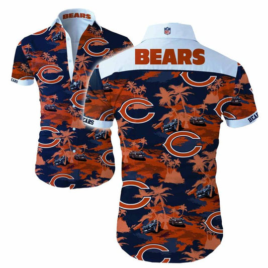 Chicago Bears Logo And Cars Coconuts Pattern Hawaiian Shirt - Moonbestprint