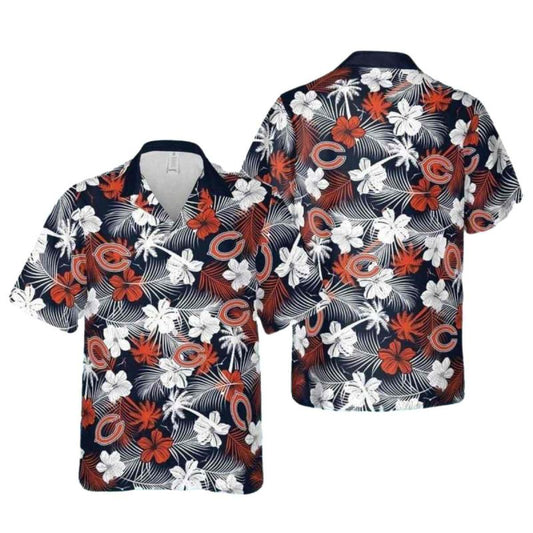 Chicago Bears Logo And Floral Palm Pattern Hawaiian Shirt - Moonbestprint
