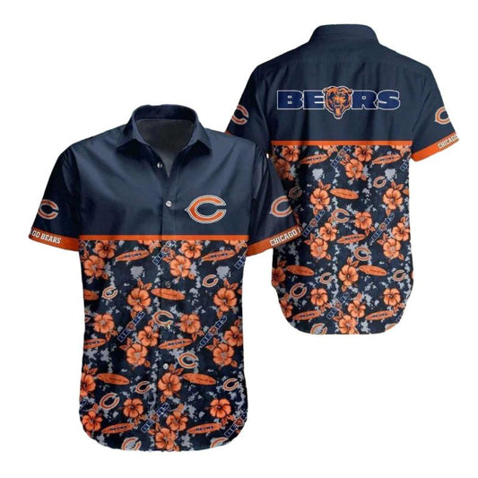 Chicago Bears Logo And Orange Hibiscus Tropical Hawaiian Shirt - Moonbestprint