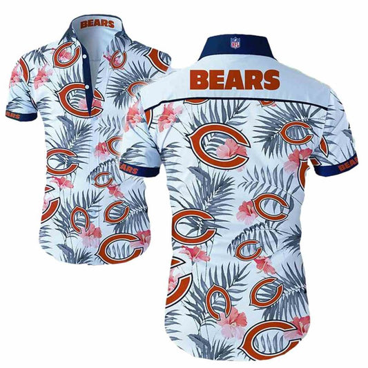 Chicago Bears Logo And Palm Leaves White Hawaiian Shirt - Moonbestprint