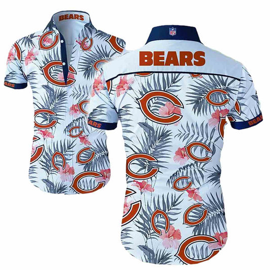 Chicago Bears Logo And Palm Leaves White Hawaiian Shirt - Moonbestprint