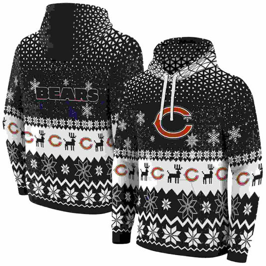 Chicago Bears Logo And Reindeer Motif Blue AOP Hoodie -  Moonbestprint