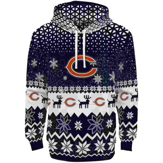 Chicago Bears Logo And Reindeer Motif Blue AOP Hoodie -  Moonbestprint