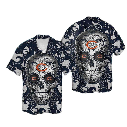 Chicago Bears Logo And Sugar Skull Hawaiian Shirt - Moonbestprint