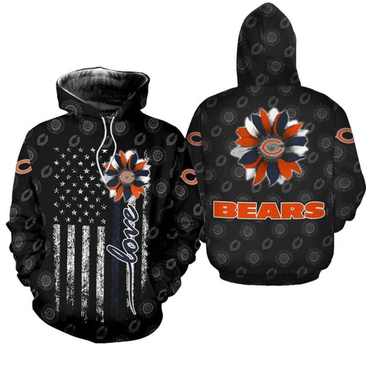 Chicago Bears Logo And Sunflower AOP Hoodie -  Moonbestprint