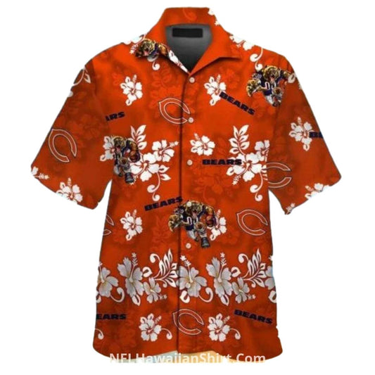 Chicago Bears Logo Floral And Mascot Hawaiian Shirt - Moonbestprint