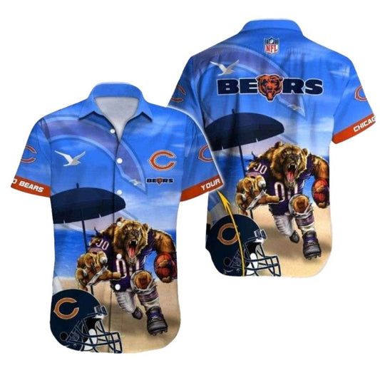 Chicago Bears Logo Mascot And Helmet Hawaiian Shirt - Moonbestprint