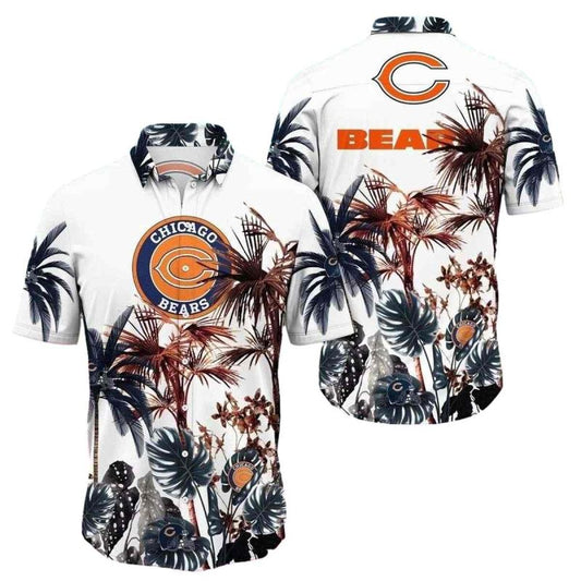 Chicago Bears Logo Palm Shadows White Hawaiian Shirt - Moonbestprint