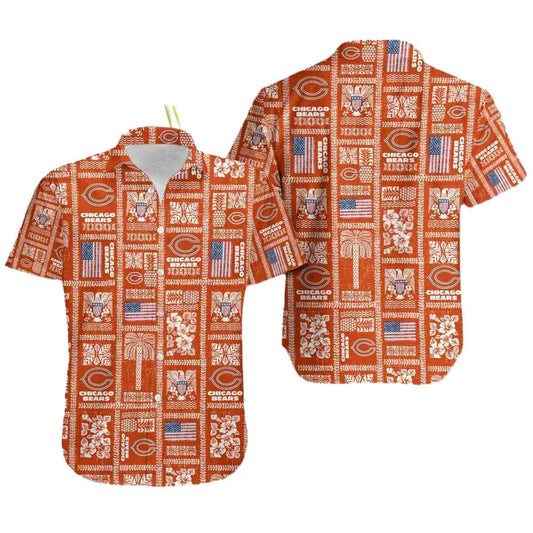 Chicago Bears Logo Retro Orange Pattern Hawaiian Shirt - Moonbestprint