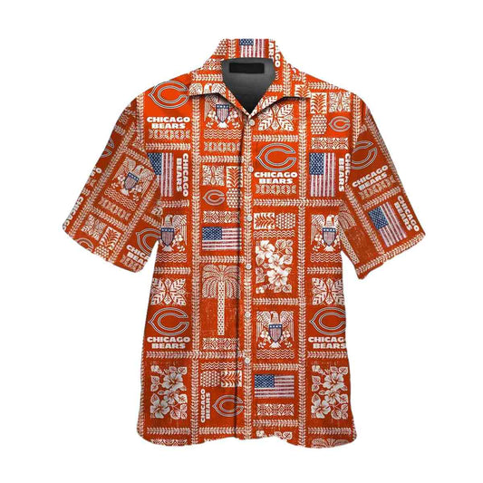 Chicago Bears Logo Retro Orange Pattern Hawaiian Shirt - Moonbestprint