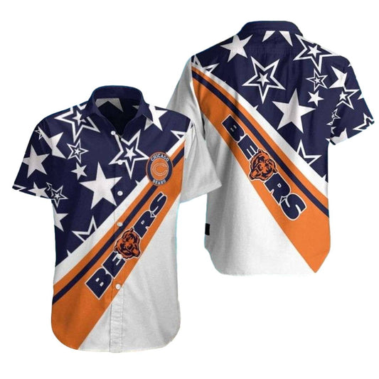 Chicago Bears Logo Stars And Stripes Hawaiian Shirt - Moonbestprint