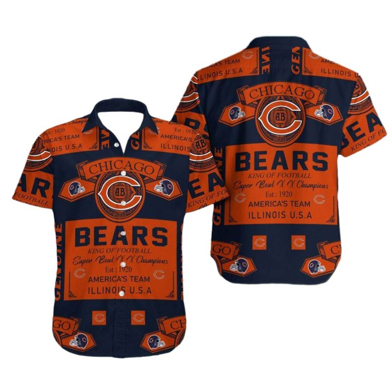 Chicago Bears Logo Vintage Blue And Orange Pattern Hawaiian Shirt - Moonbestprint