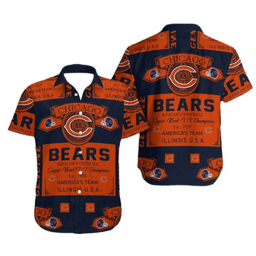 Chicago Bears Logo Vintage Blue And Orange Pattern Hawaiian Shirt - Moonbestprint
