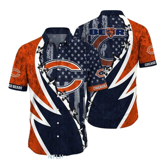 Chicago Bears Logo With American Flag Hawaiian Shirt - Moonbestprint