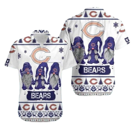 Chicago Bears Logo With Christmas Gnome Hawaiian Shirt - Moonbestprint