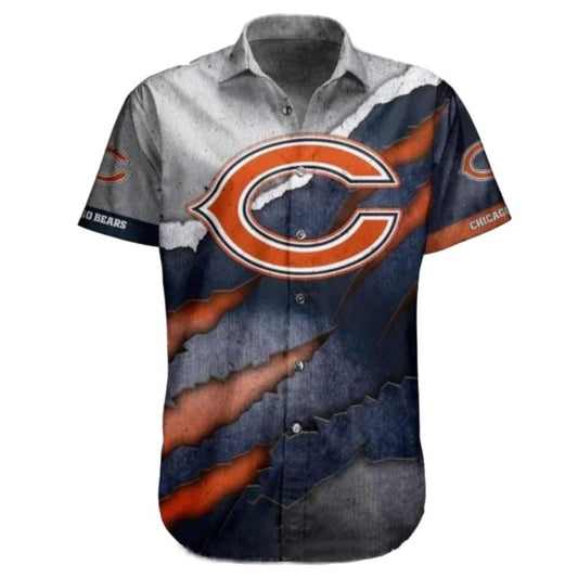 Chicago Bears Logo With Claw Marks And Grunge Style Hawaiian Shirt - Moonbestprint