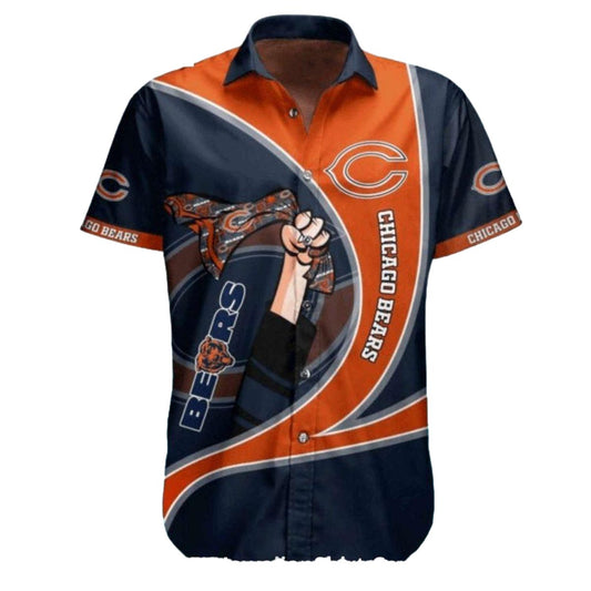 Chicago Bears Logo With Fist And Team Scarf Hawaiian Shirt - Moonbestprint