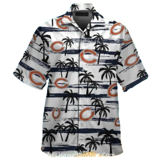 Chicago Bears Logo With Grayscale Palm Tree Hawaiian Shirt - Moonbestprint