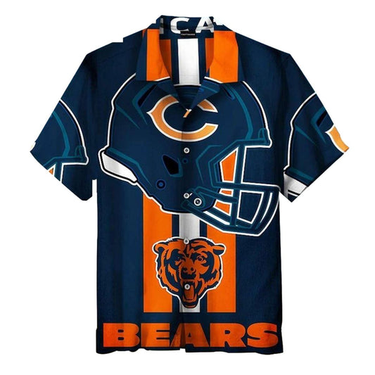 Chicago Bears Logo With Large Helmet Graphic Hawaiian Shirt - Moonbestprint