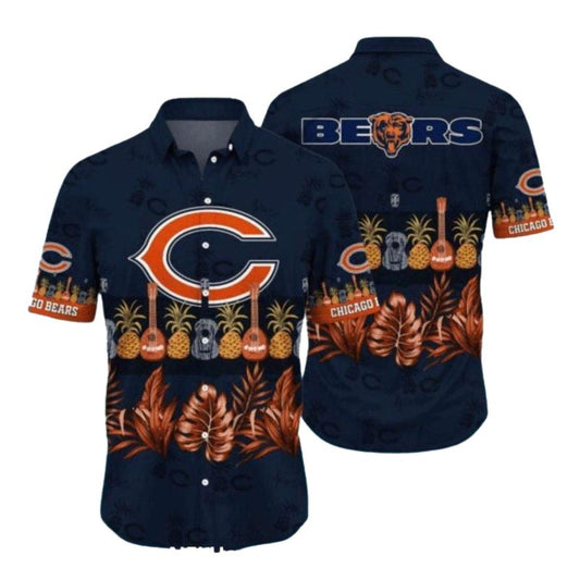 Chicago Bears Logo With Pineapple And Guitar Hawaiian Shirt - Moonbestprint