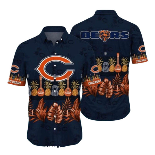 Chicago Bears Logo With Pineapple And Guitar Hawaiian Shirt - Moonbestprint