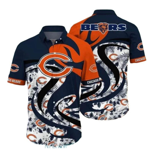 Chicago Bears Logo With Swirl And Floral Accents Hawaiian Shirt - Moonbestprint