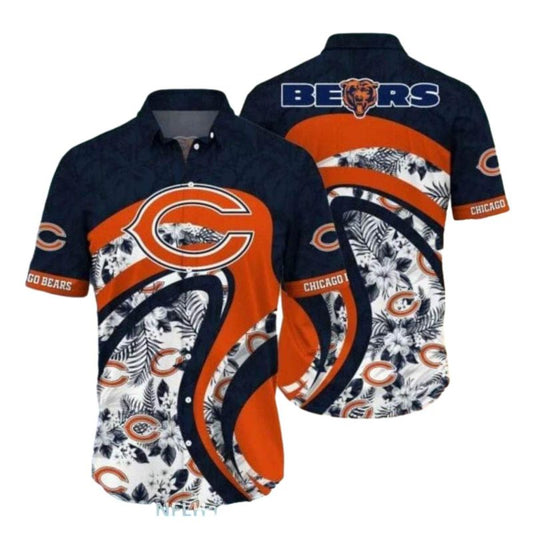 Chicago Bears Logo With Swirl And Floral Design Hawaiian Shirt - Moonbestprint
