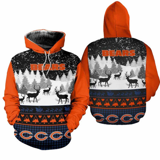 Chicago Bears Loho And Christmas Pattern AOP Hoodie -  Moonbestprint