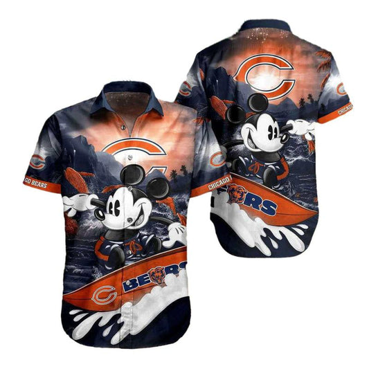 Chicago Bears Mickey Mouse Surfing Sunset Pattern Hawaiian Shirt - Moonbestprint
