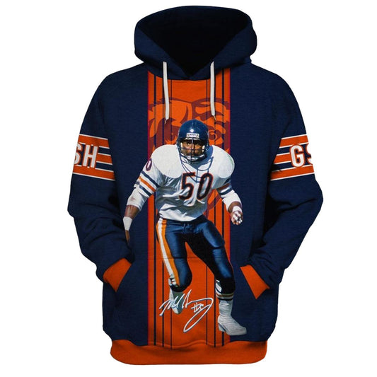 Chicago Bears Mike Singletary No 50 Signature AOP Hoodie -  Moonbestprint