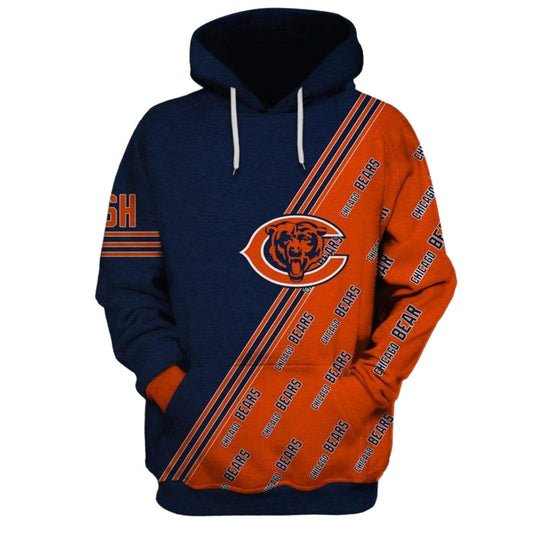 Chicago Bears Multi Logo Bluae And Orange Pattern AOP Hoodie -  Moonbestprint