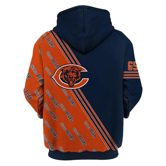 Chicago Bears Multi Logo Bluae And Orange Pattern AOP Hoodie -  Moonbestprint