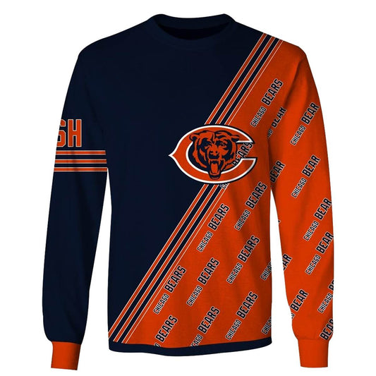 Chicago Bears Multi Logo Blue And Orange AOP Sweatshirt - Moonbestprint