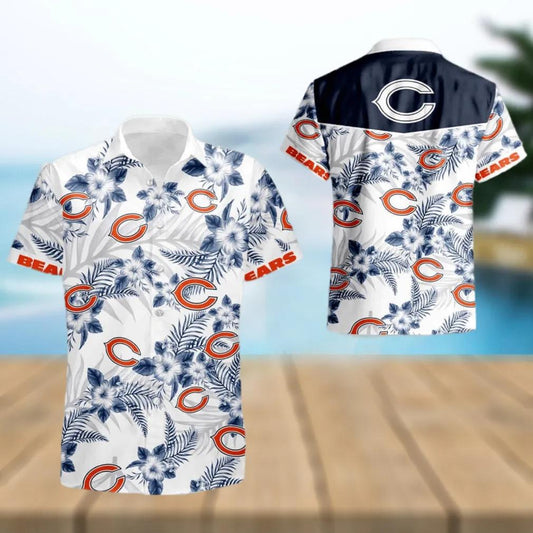 Chicago Bears NFL Floral White Background Hawaiian Shirt, NFL Hawaiian Shirt Moonbestprint