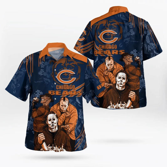 Chicago Bears NFL Halloween Horror Art Hawaiian Shirt, NFL Hawaiian Shirt Moonbestprint
