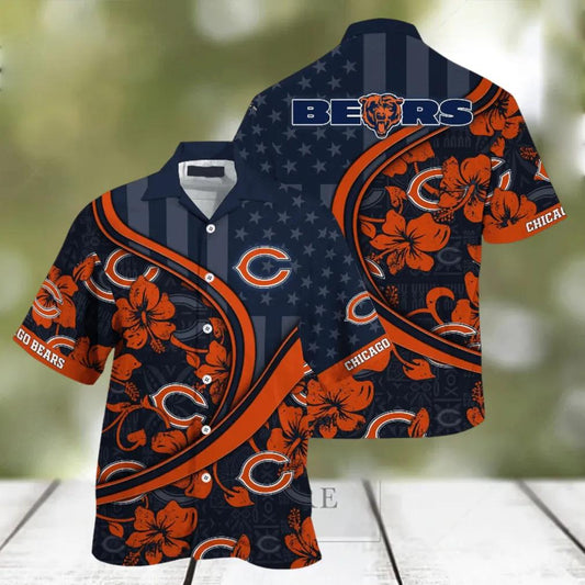Chicago Bears NFL US Flag Aloha Pattern Hawaiian Shirt, NFL Hawaiian Shirt Moonbestprint