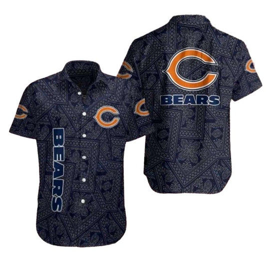 Chicago Bears Navy Elegance Bears Pattern Hawaiian Shirt - Moonbestprint