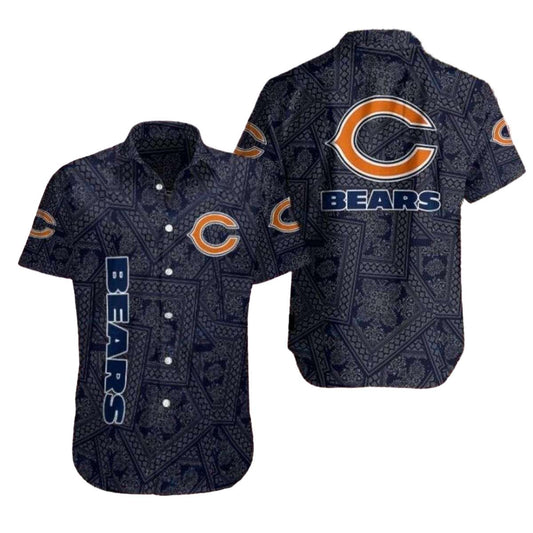 Chicago Bears Navy Elegance Bears Pattern Hawaiian Shirt - Moonbestprint
