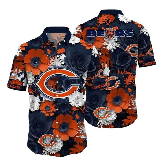 Chicago Bears Navy Night Roses Hawaiian Shirt - Moonbestprint