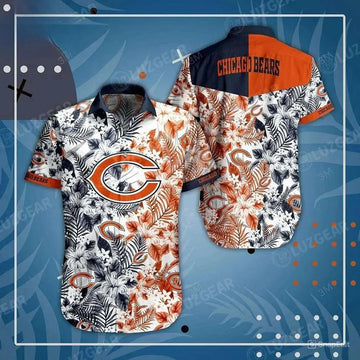 Chicago Bears Nfl Beach Shirt Graphic Floral Pattern Print This Summer Hawaiian Shirt, NFL Hawaiian Shirt Moonbestprint