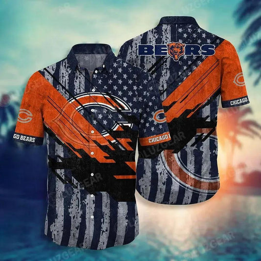 Chicago Bears Nfl Football Hawaiian Shirt Short American Flag Print This Summer Best Gift For Fans, NFL Hawaiian Shirt Moonbestprint