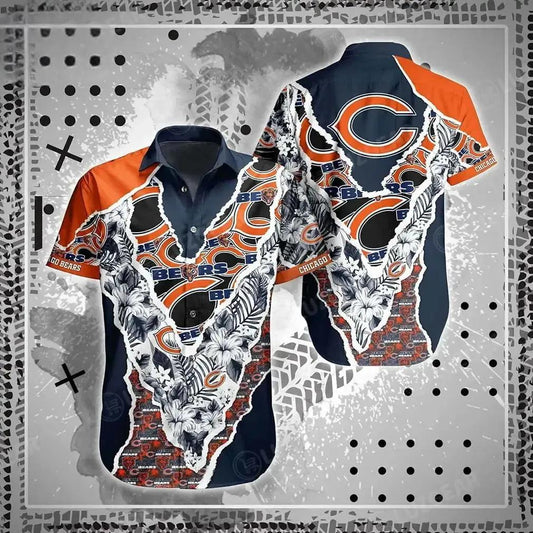 Chicago Bears Nfl Hawaii Shirt And Short Graphic Floral Pattern This Summer Meaningful Gifts For Fans, NFL Hawaiian Shirt Moonbestprint